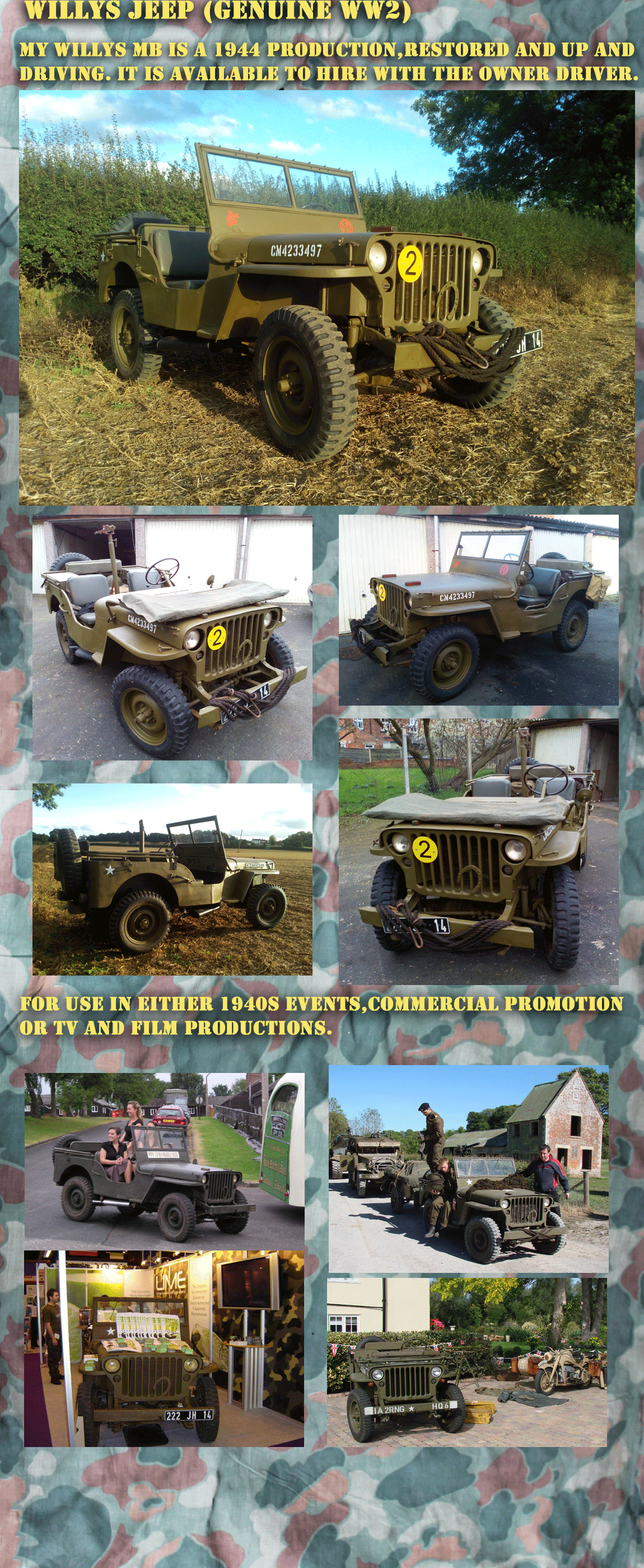 Willys Jeep WW2 USA for hire 